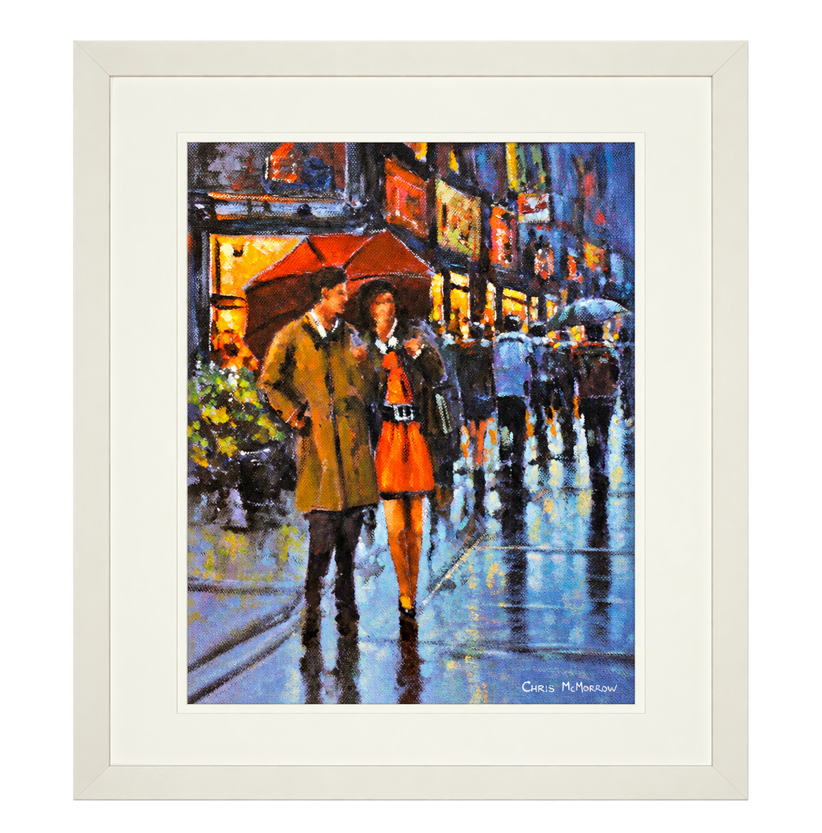 Framed print of Under One Umbrella, Grafton Street, Dublin by Chris McMorrow