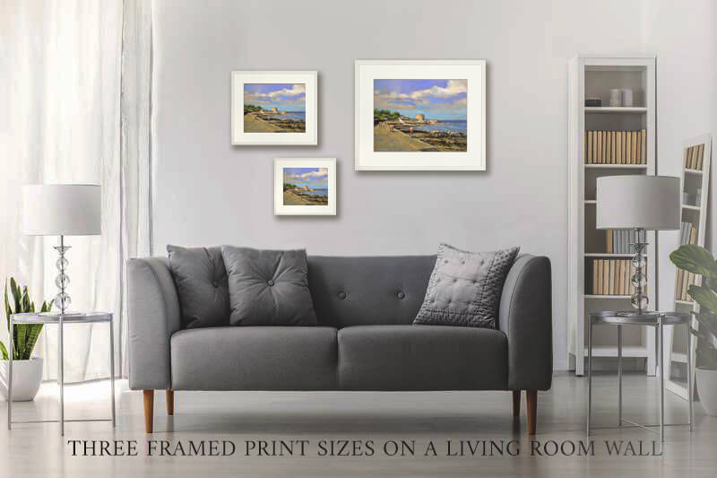 three framed prints on a wall