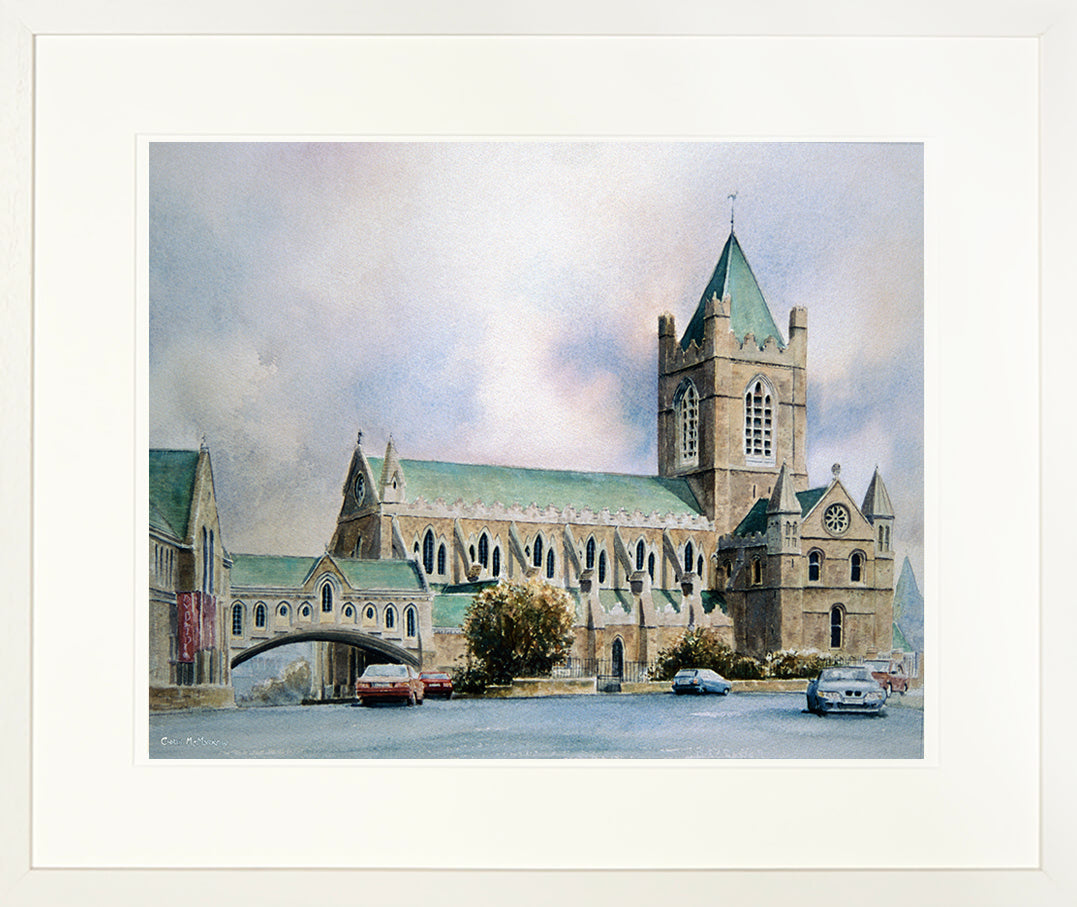 Framed print of a watercolour of Christchurch Cathedral, Dublin