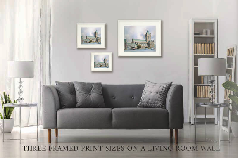 three framed prints on a wall