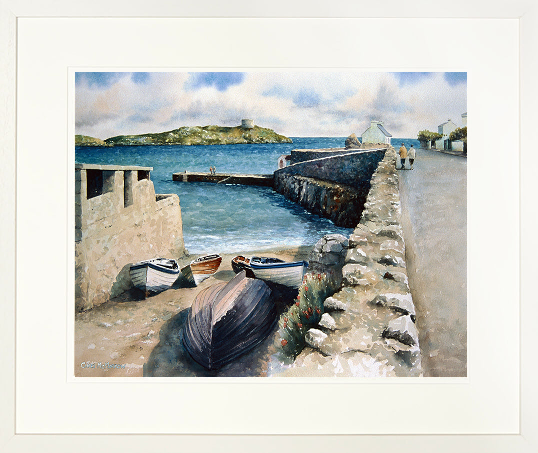 Framed print of an original watercolour painting of Coliemore HArbour , Dalkey , Co Dublin