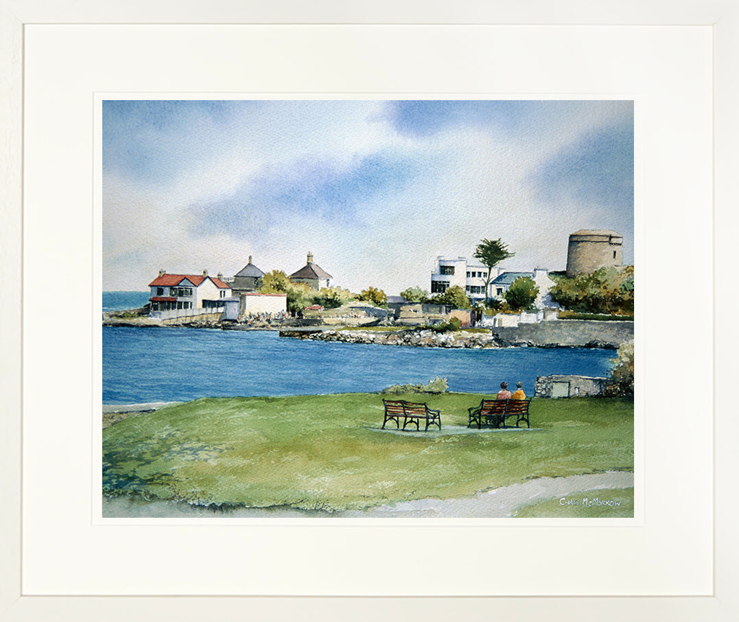 Framed print of a view looking across at Sandycove beach and inlet