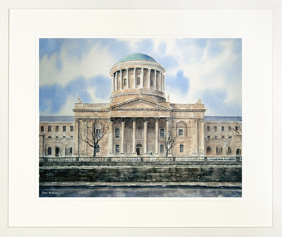 Framed limited edition print of the Four Courts building from the opposite banks of the River Liffey