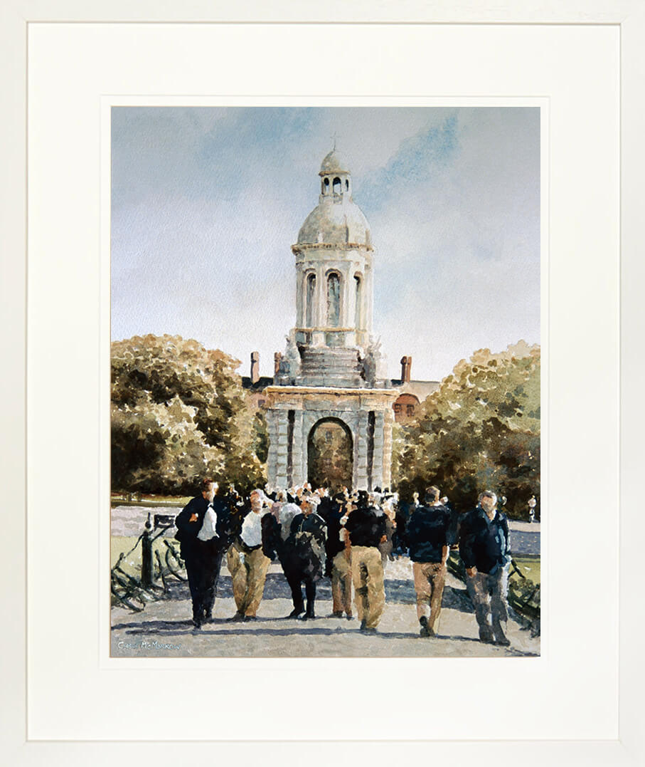 Framed print of a painting of the Bell Tower Campanile in Trinity, Dublin