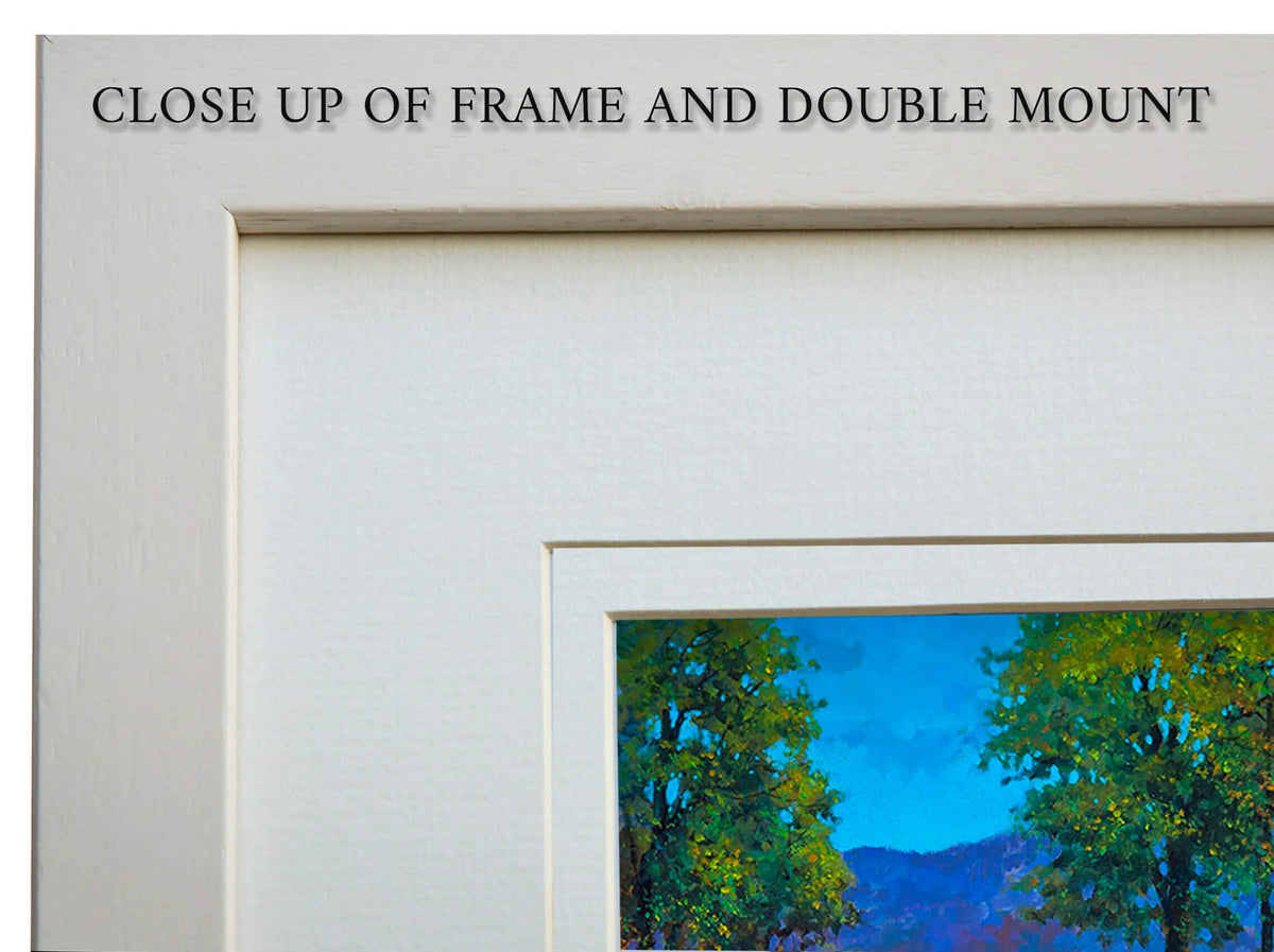 Close up of the frame and mount of prints