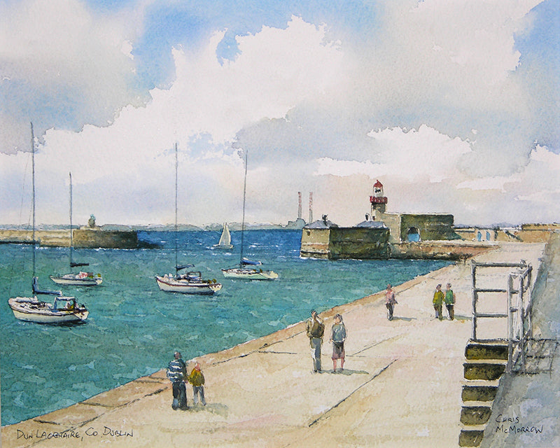 watercolour painting of dun laoghaire harbour dublin