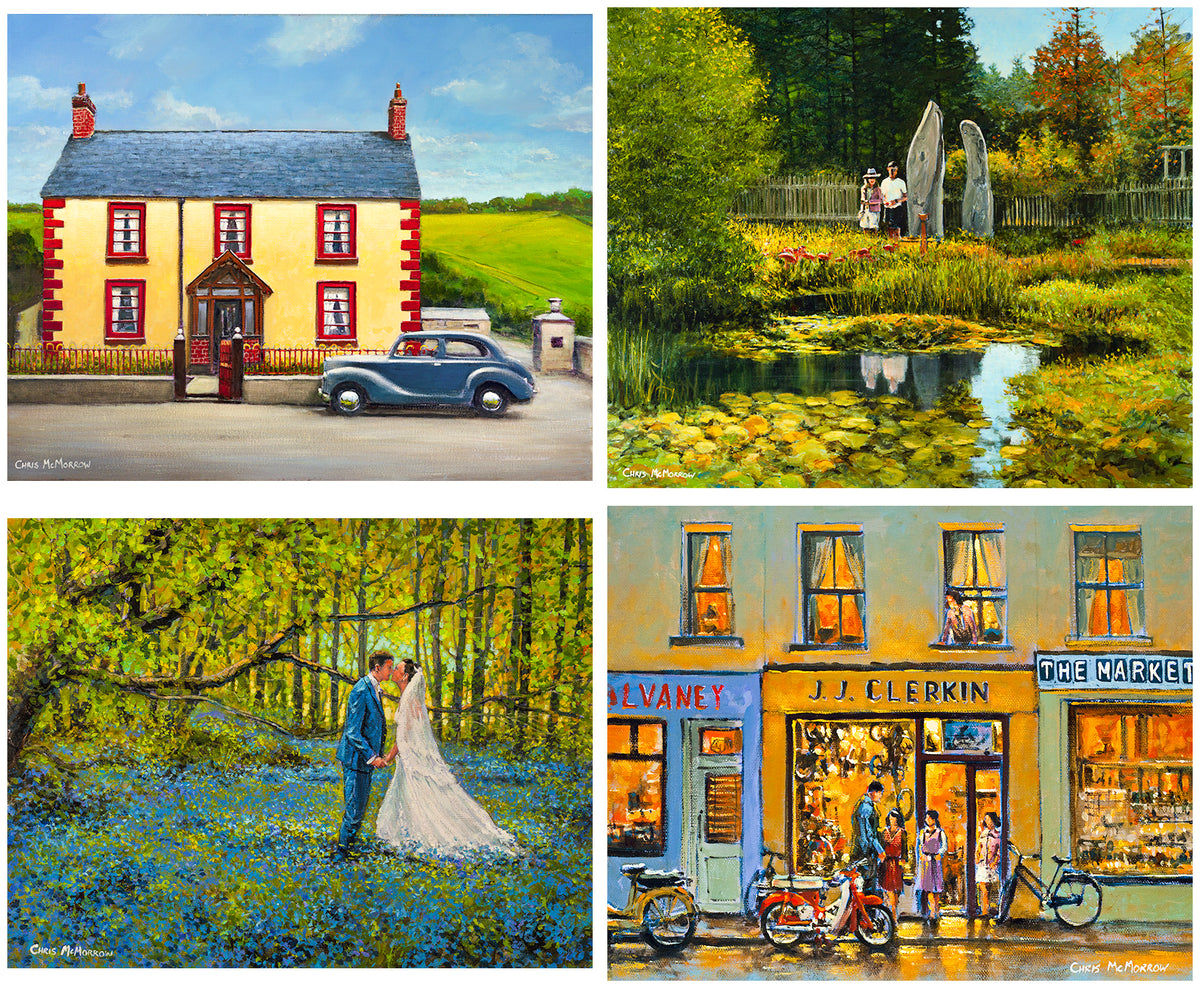 four commissioned paintings collage