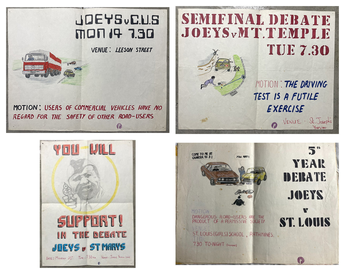 4 posters advertising  debates between two schools