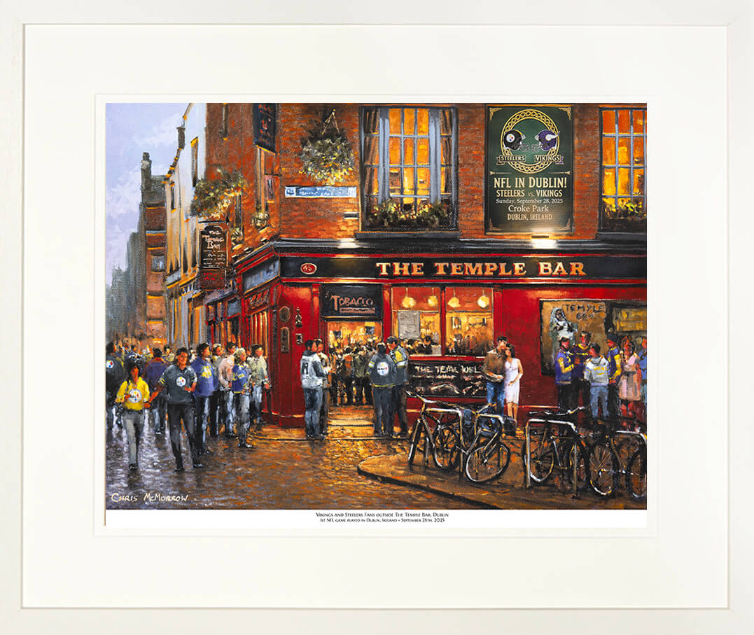 Framed print of NFL fans outside Temple BAr pub
