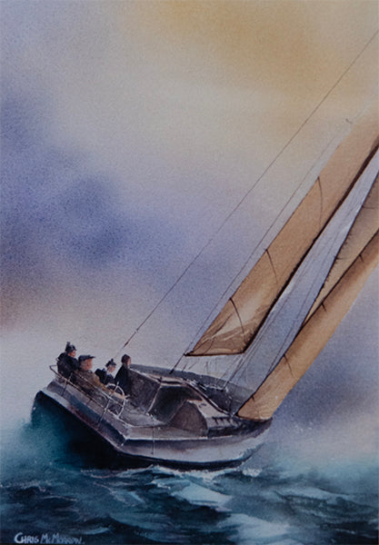 watercolour painting of a sailboat on the sea