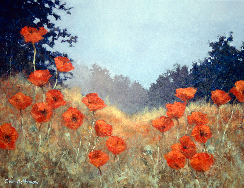 Acrylic painting of poppies in an Irish meadow