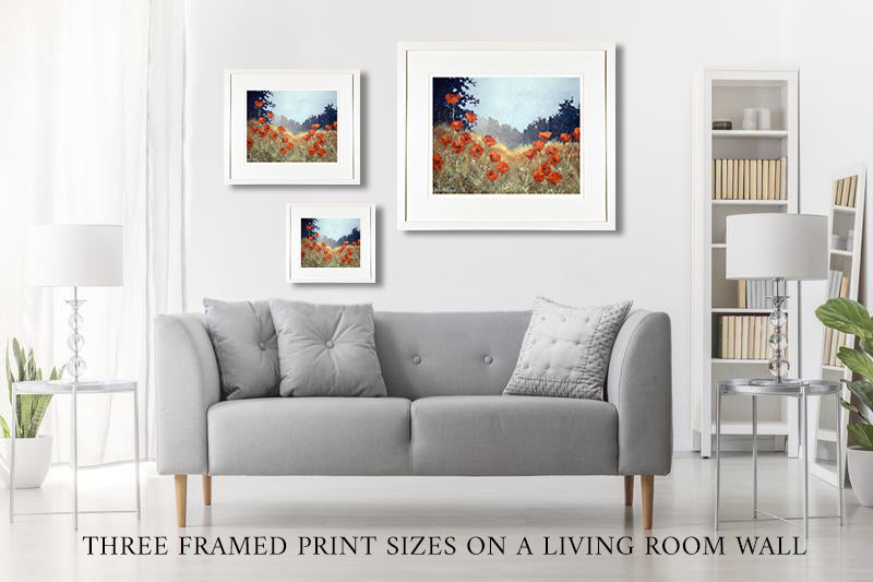 PHOTO OF THE THREE PRINT SIZES ON A LIVING ROOM WALL