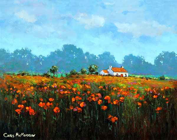 A painting of a meadow of poppies