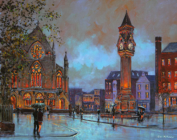 A painting of Baker Place and Taits Clock, Limerick