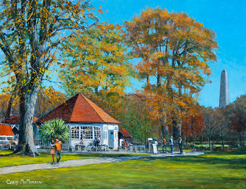 A colourful painting of a scene in the Phoenix Park, Dublin