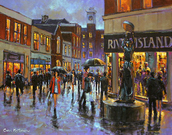 A painting of shoppers in the city centre, Limerick