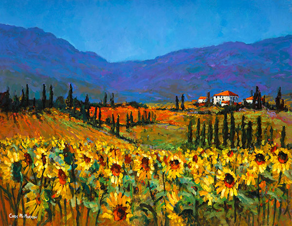 A painting of sunflowers in Italy