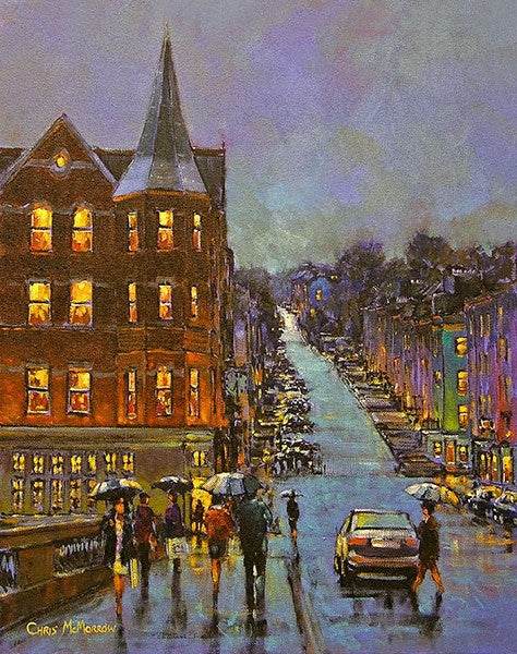 A painting of a view of Patricks Hill in Cork city