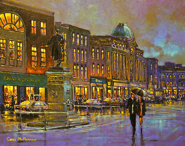 A painting of early evening on Patrick Street, Cork