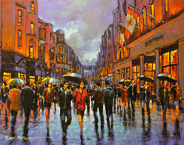 A painting of an evening on Grafton Street, Dublin