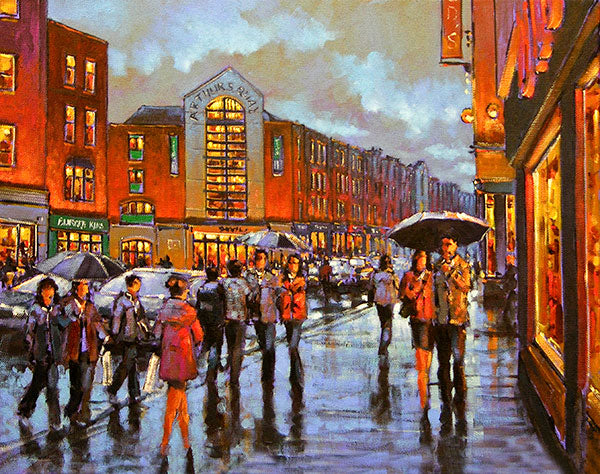 Print of a painting of people out shopping in Limerick city