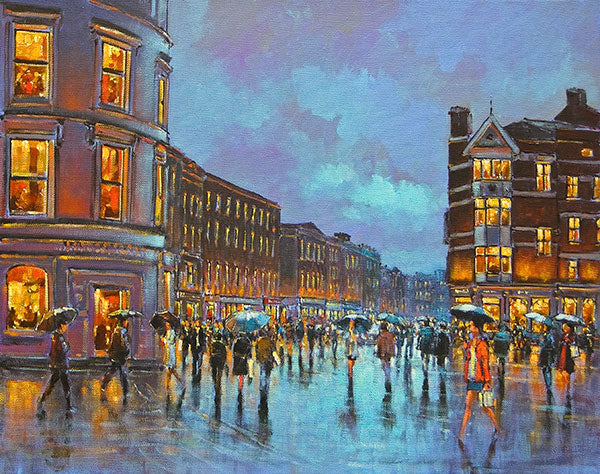 A painting of Grand Parade, Cork city in the rain