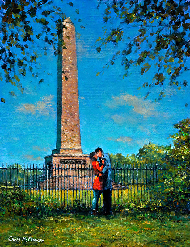 A painting of a couple embracing near the Wellington Monument, Phoenix Park,Dublin