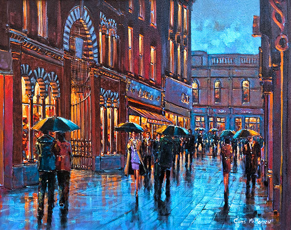 A painting of people outside the English Market, Cork city