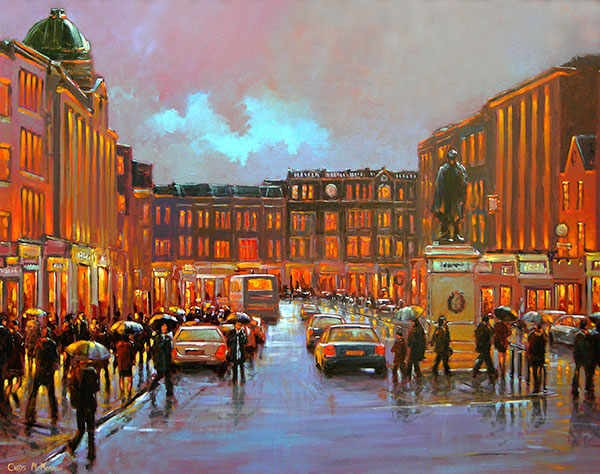 A painting of a view of Patrick Street in Cork city