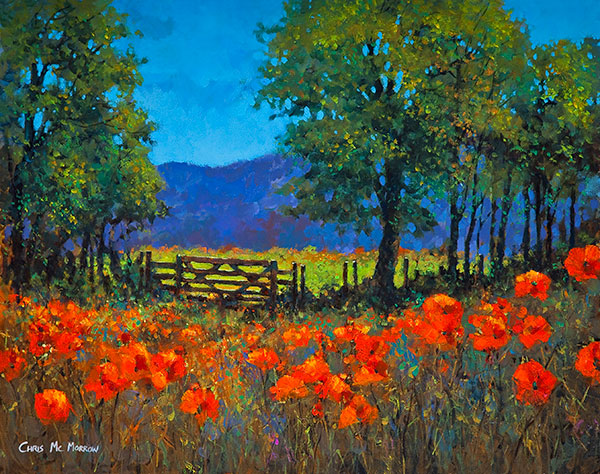 Painting of a red poppy meadow