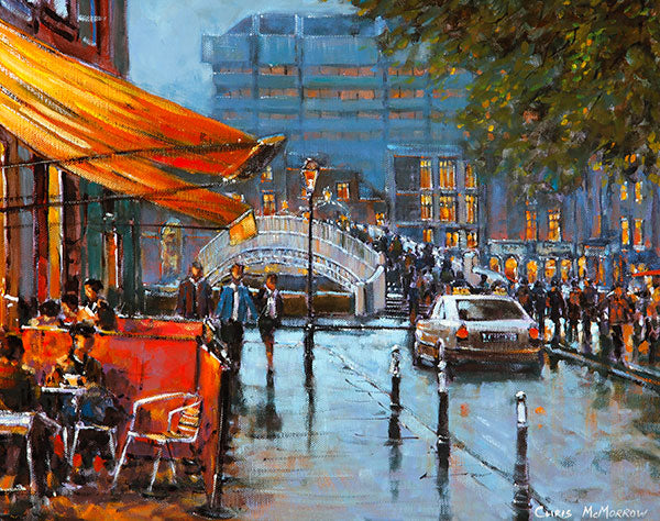 A painting of a view of Dublin from Liffey Street