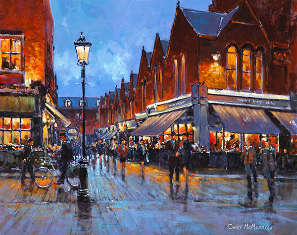 A painting of Castlemarket at evening time