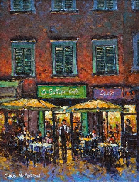 Painting of a cafe in Lucca, Italy