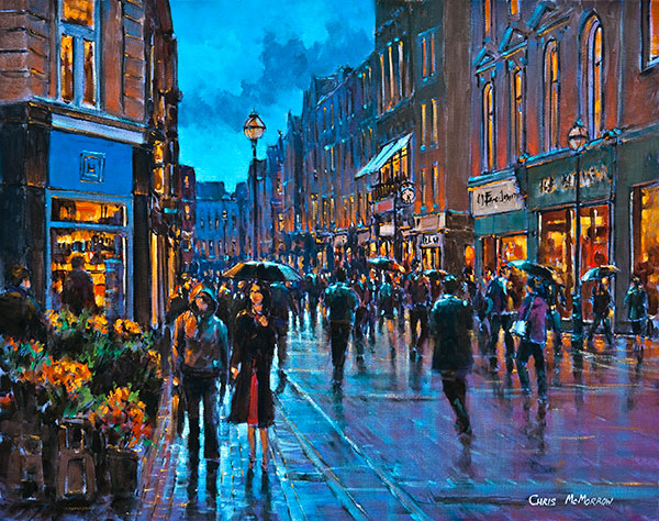 A painting of shoppers on Grafton Street, Dublin