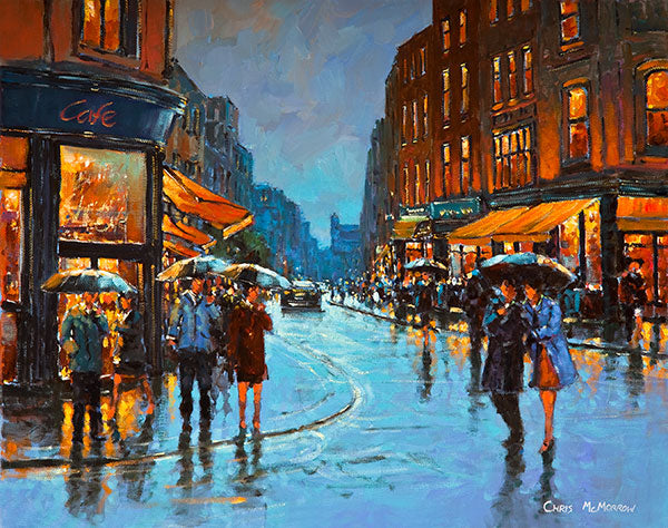 A painting of a couple crossing South William Street