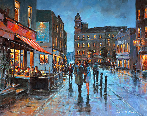 A painting of a couple walking together on South William Street, Dublin