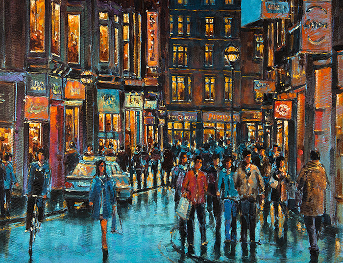 Painting of Wicklow Street, Dublin city looking towards Grafton Street