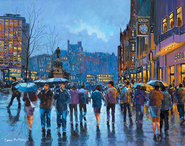 A painting of people on O'Connell Street, Dublin