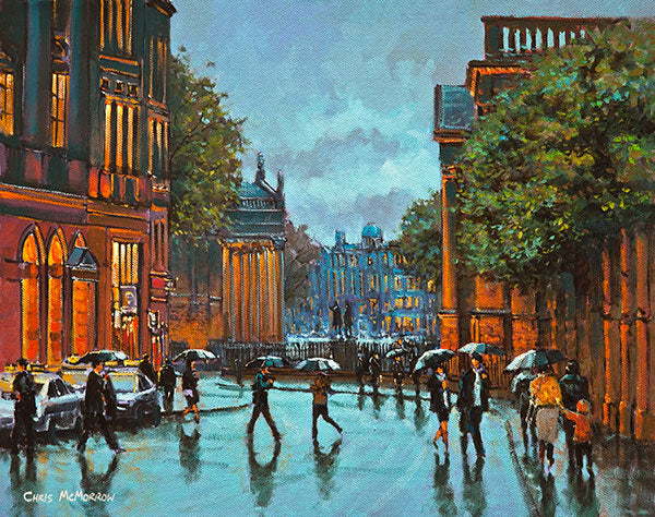 A painting of reflections on College Green, Dublin