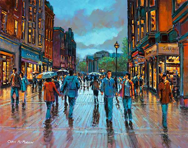 A painting of people walking on Grafton Street, Dublin