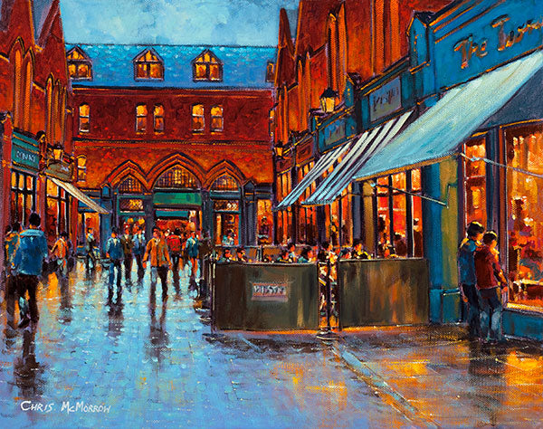 A painting of the cafes on Castlemarket, Dublin