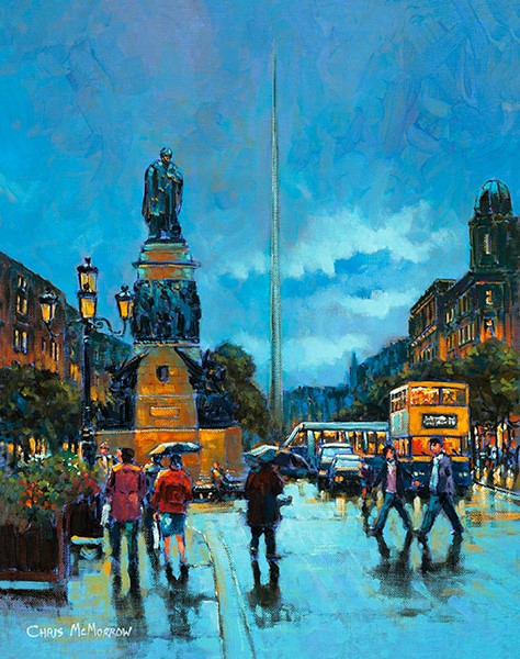 A painting of a view of the Spire on O'Connell Street