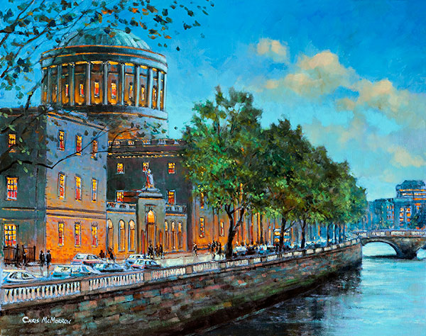 A painting of the Four Courts and Liffey, Dublin