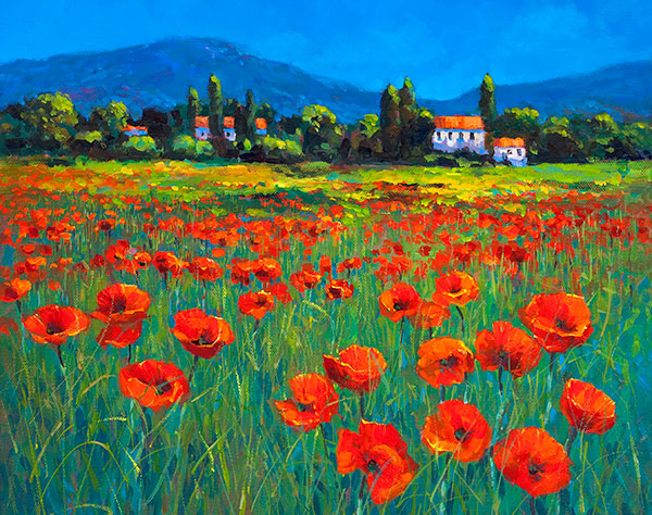 A painting of a poppy field in Provence, France
