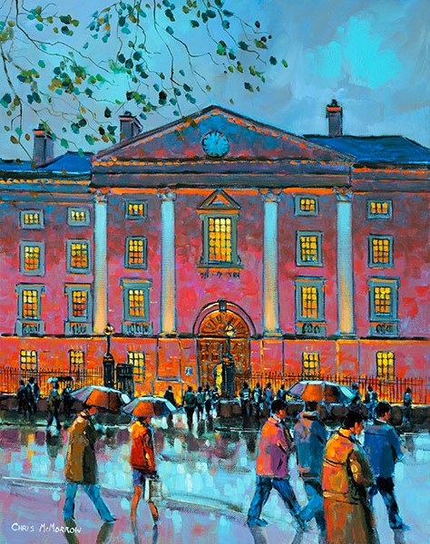 A painting of the reflections outside Trinity College,Dublin
