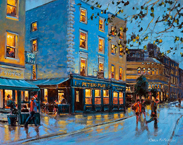 A painting of people at Peters Pub, South William Street, Dublin