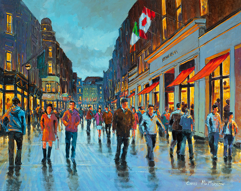 A painting of people strolling on Grafton Street