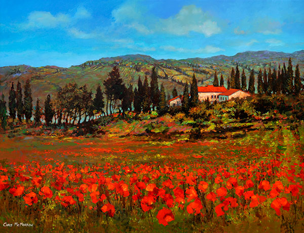 A painting of a field of Poppies in Tuscany, Italy