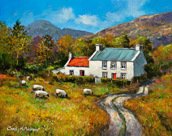 A painting of a cottage in a Connemara valley - Ireland