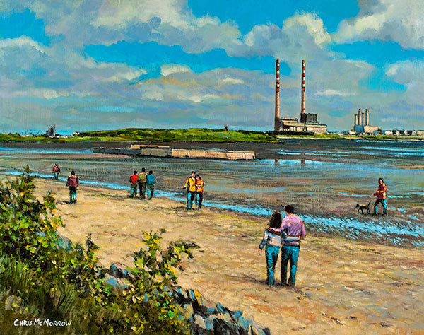 Out for a Walk, Sandymount A painting of a couple walking together on the beach at Sandymount, Dublin